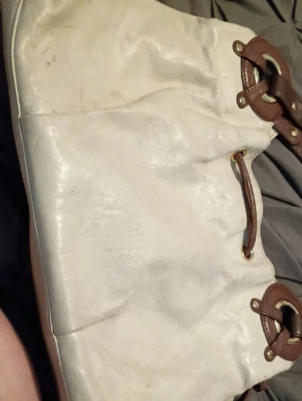 Michael Kors Cream Leather Shoulder Bag with Brown Trim